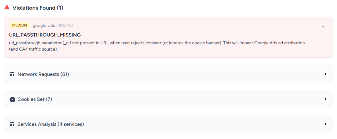 url_passthrough violation in ConsentGuard report